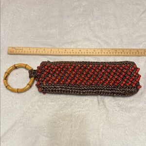 Brown and Red Beaded Clutch with Bamboo Handle Coldwater creek